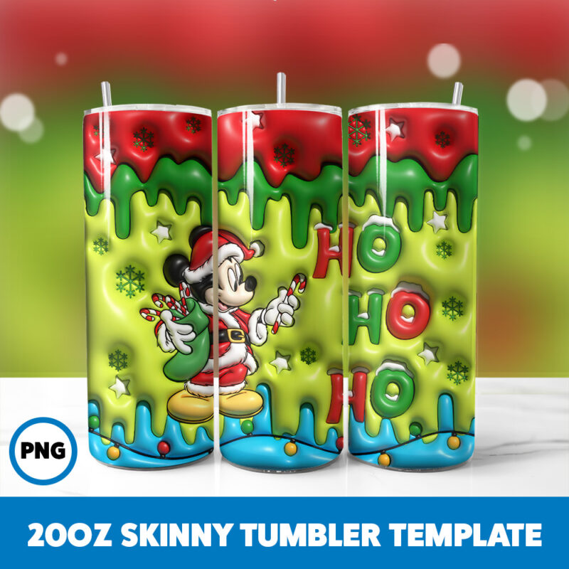 3D Inflated Cartoons Christmas 47 20oz Skinny Tumbler Sublimation Design