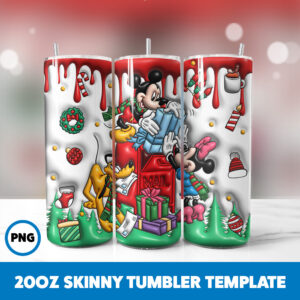 3D Inflated Cartoons Christmas 48 20oz Skinny Tumbler Sublimation Design
