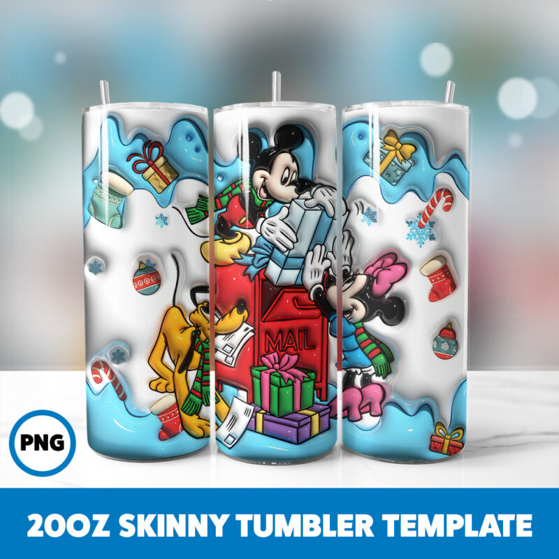 3D Inflated Cartoons Christmas 50 20oz Skinny Tumbler Sublimation Design
