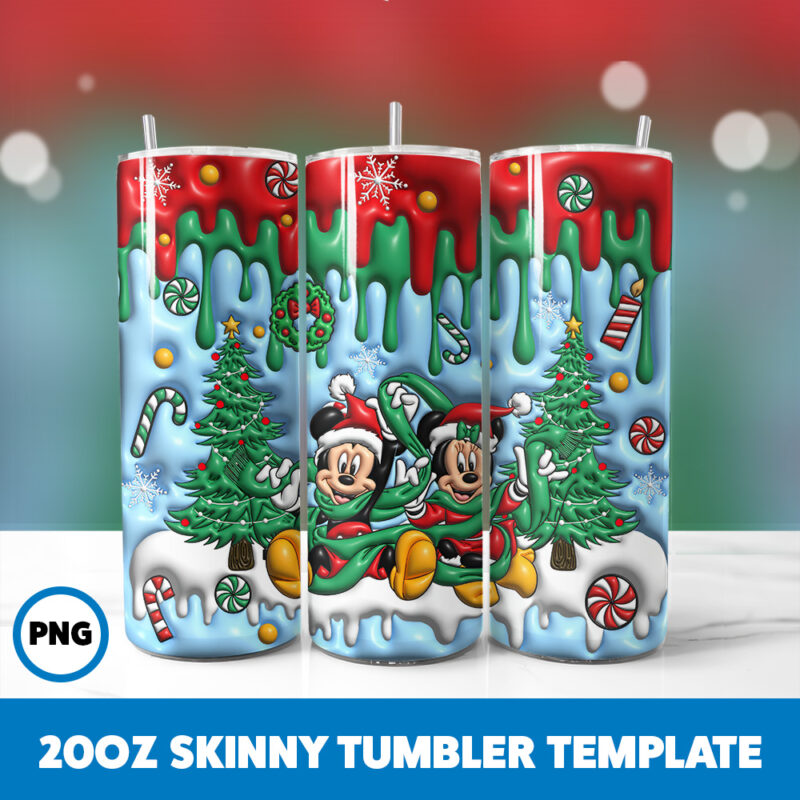 3D Inflated Cartoons Christmas 51 20oz Skinny Tumbler Sublimation Design