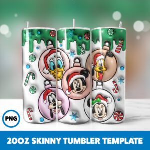 3D Inflated Cartoons Christmas 53 20oz Skinny Tumbler Sublimation Design