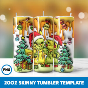 3D Inflated Cartoons Christmas 55 20oz Skinny Tumbler Sublimation Design