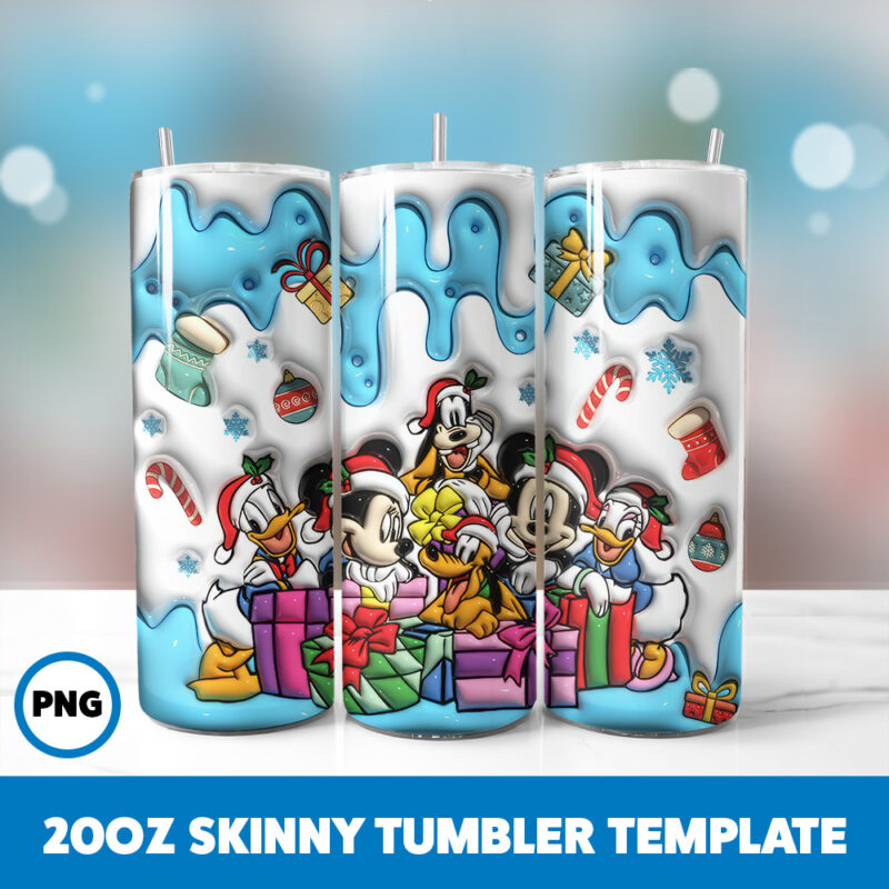 3D Inflated Cartoons Christmas 59 20oz Skinny Tumbler Sublimation Design