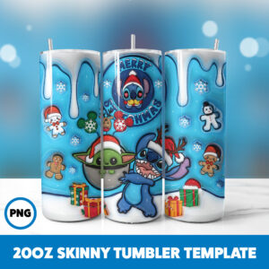 3D Inflated Cartoons Christmas 6 20oz Skinny Tumbler Sublimation Design