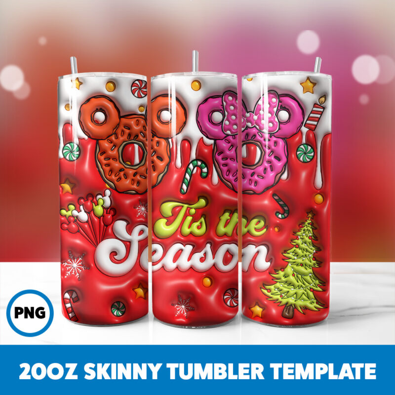 3D Inflated Cartoons Christmas 61 20oz Skinny Tumbler Sublimation Design