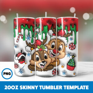 3D Inflated Cartoons Christmas 70 20oz Skinny Tumbler Sublimation Design
