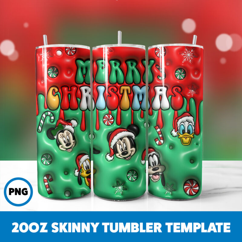 3D Inflated Cartoons Christmas 75 20oz Skinny Tumbler Sublimation Design