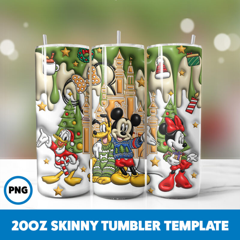 3D Inflated Cartoons Christmas 76 20oz Skinny Tumbler Sublimation Design