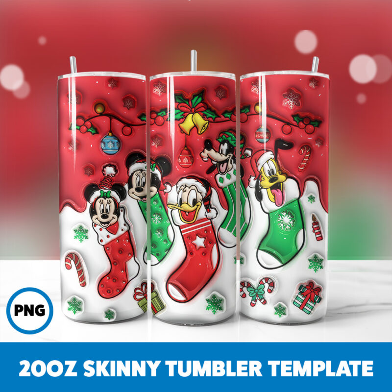 3D Inflated Cartoons Christmas 79 20oz Skinny Tumbler Sublimation Design