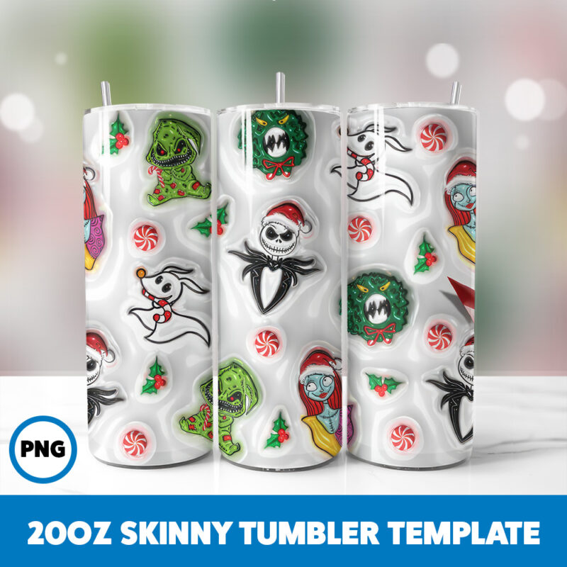 3D Inflated Cartoons Christmas 8 20oz Skinny Tumbler Sublimation Design