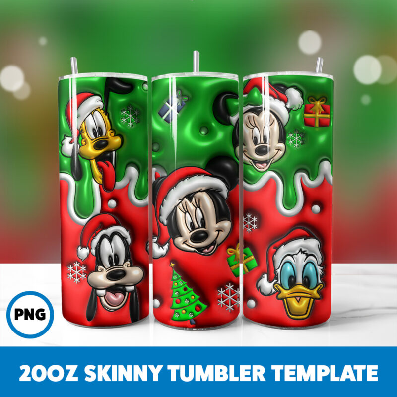 3D Inflated Cartoons Christmas 81 20oz Skinny Tumbler Sublimation Design