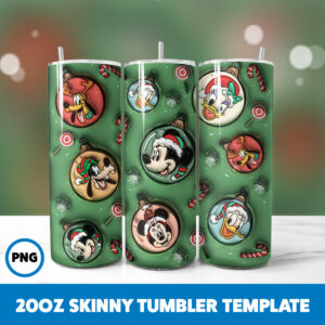 3D Inflated Cartoons Christmas 84 20oz Skinny Tumbler Sublimation Design