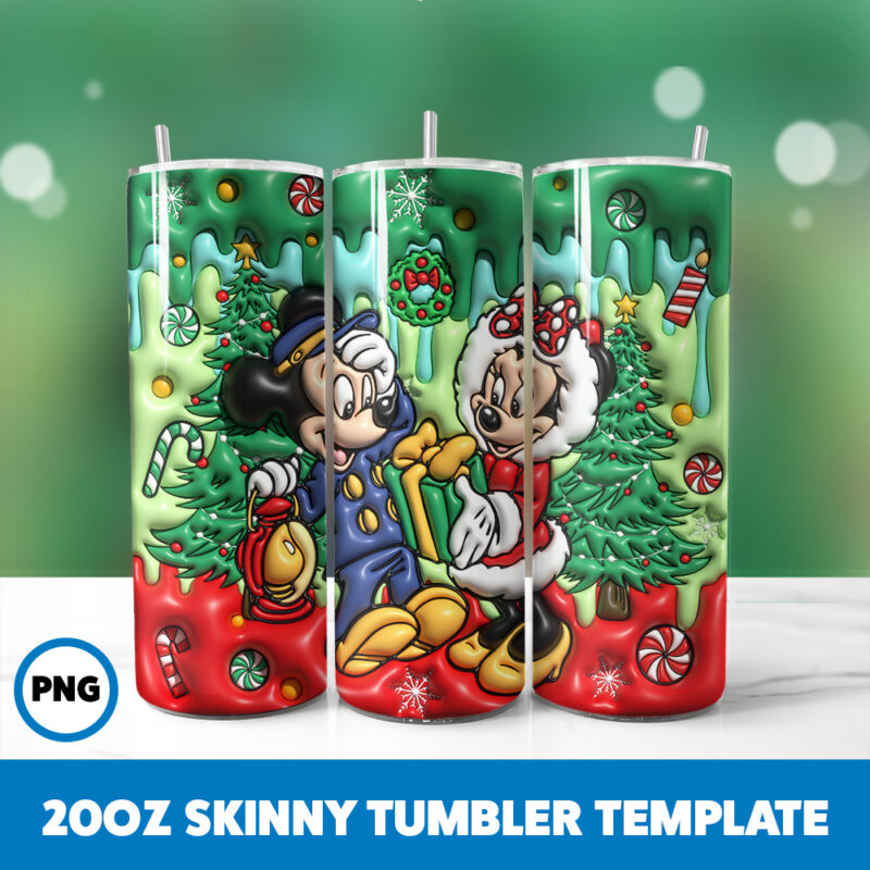 3D Inflated Cartoons Christmas 85 20oz Skinny Tumbler Sublimation Design