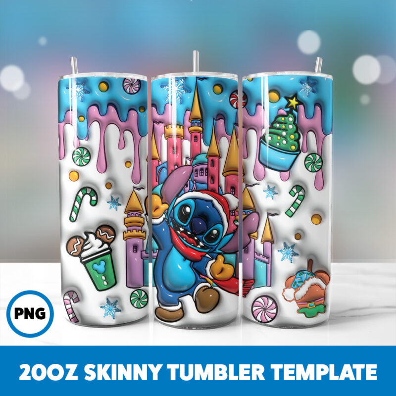 3D Inflated Cartoons Christmas 88 20oz Skinny Tumbler Sublimation Design
