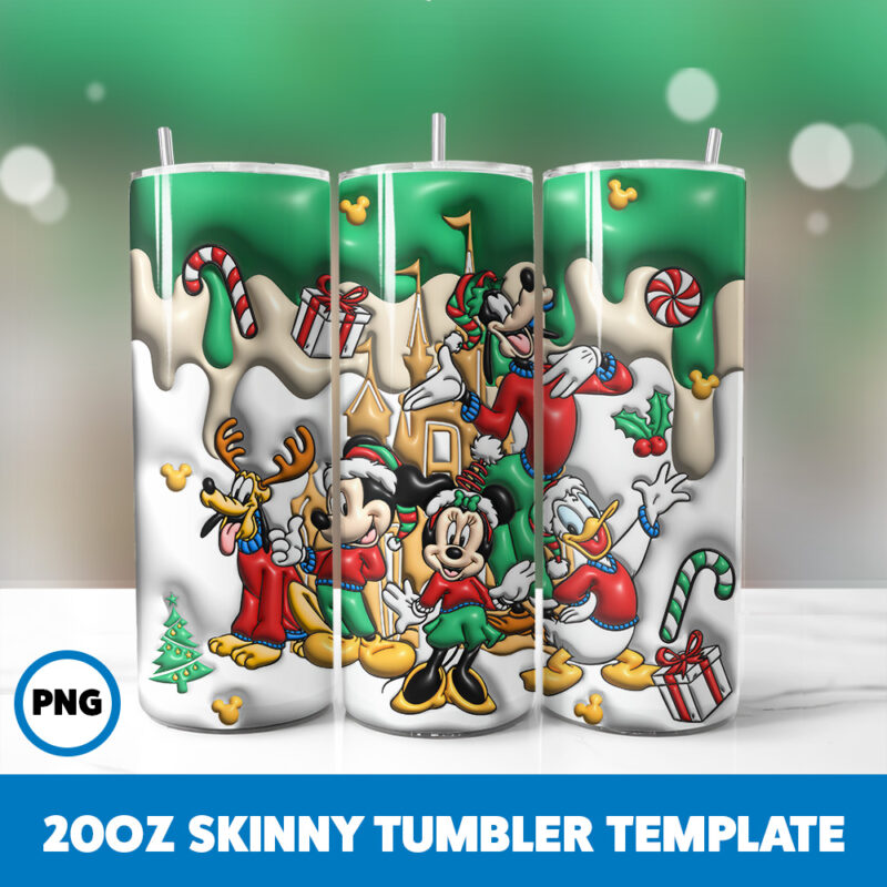 3D Inflated Cartoons Christmas 89 20oz Skinny Tumbler Sublimation Design