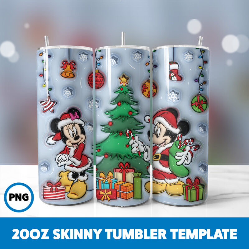 3D Inflated Cartoons Christmas 9 20oz Skinny Tumbler Sublimation Design