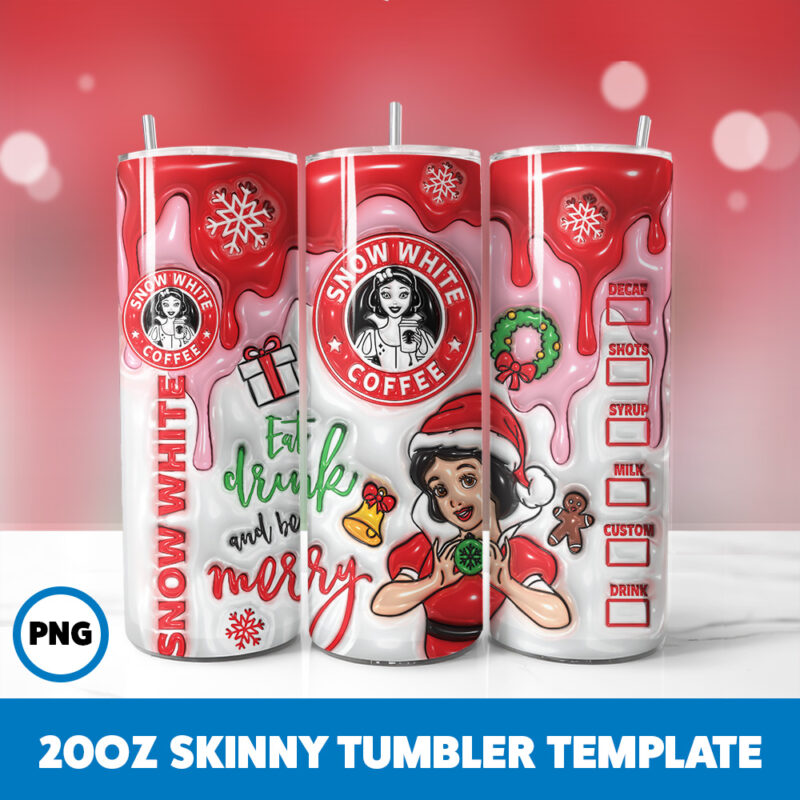 3D Inflated Cartoons Christmas 96 20oz Skinny Tumbler Sublimation Design