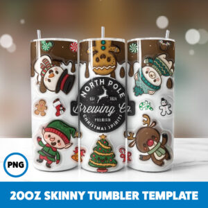 3D Inflated Christmas 15 20oz Skinny Tumbler Sublimation Design