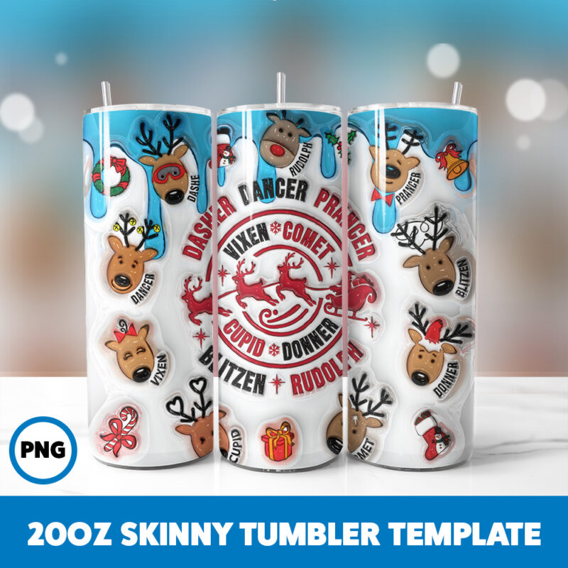 3D Inflated Christmas 26 20oz Skinny Tumbler Sublimation Design