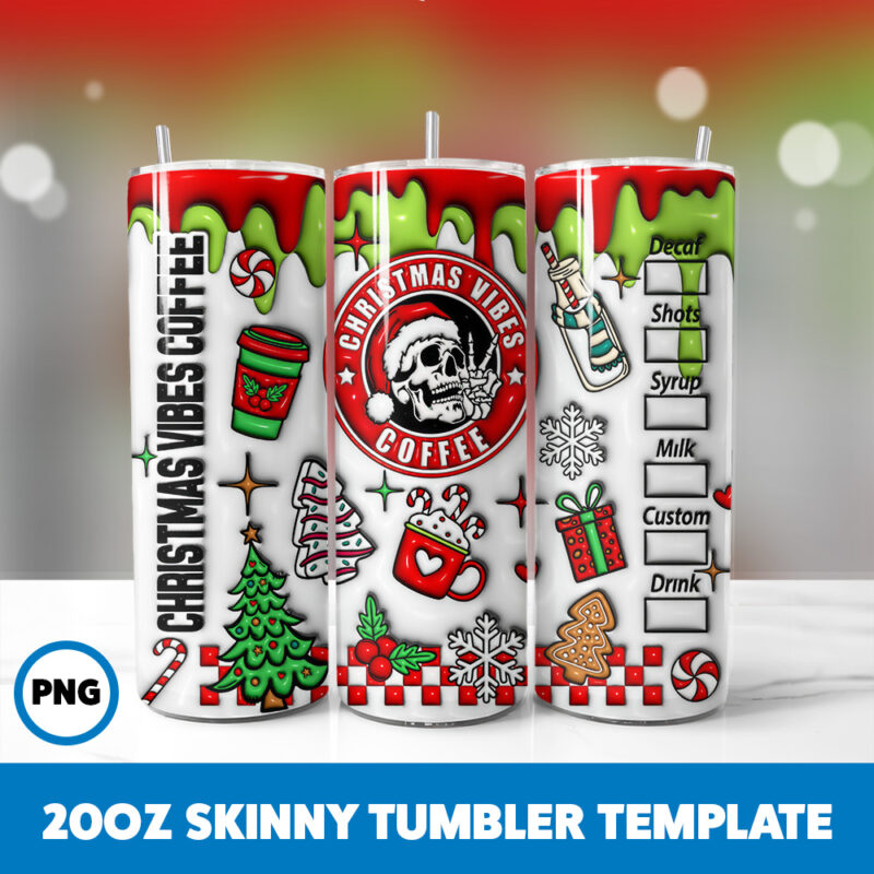3D Inflated Christmas 35 20oz Skinny Tumbler Sublimation Design