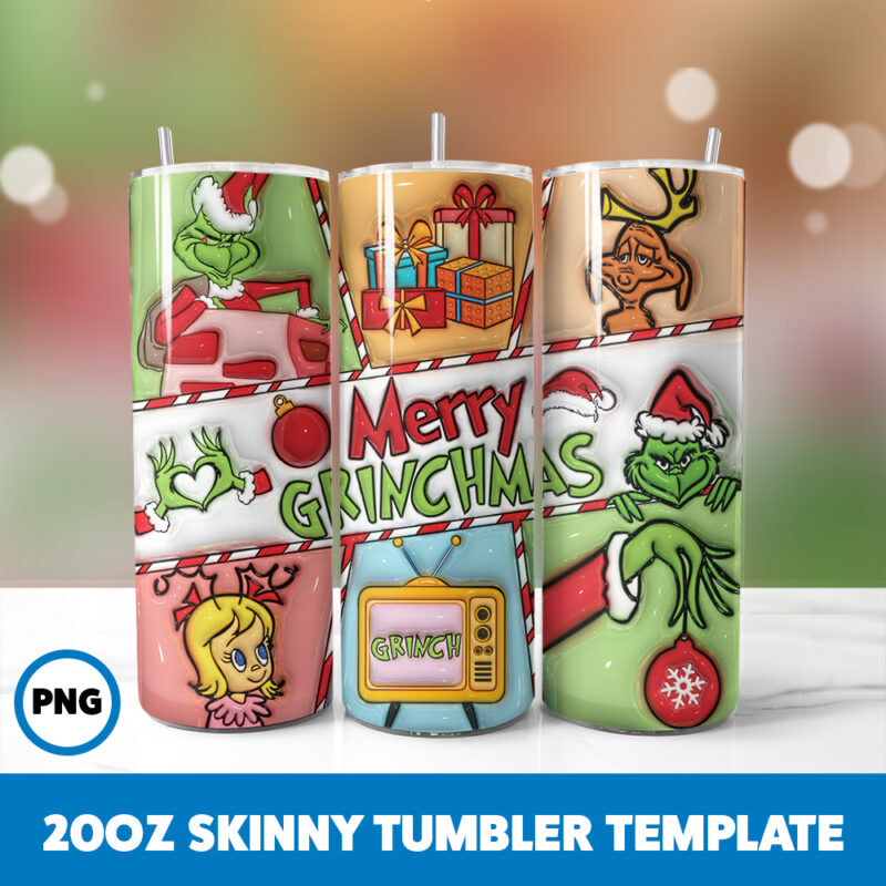 3D Inflated Christmas 4 20oz Skinny Tumbler Sublimation Design