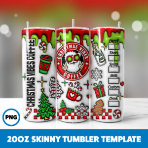 3D Inflated Christmas 56 20oz Skinny Tumbler Sublimation Design