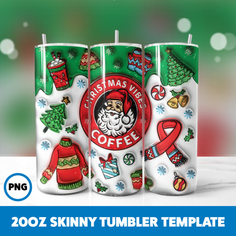3D Inflated Christmas 62 20oz Skinny Tumbler Sublimation Design