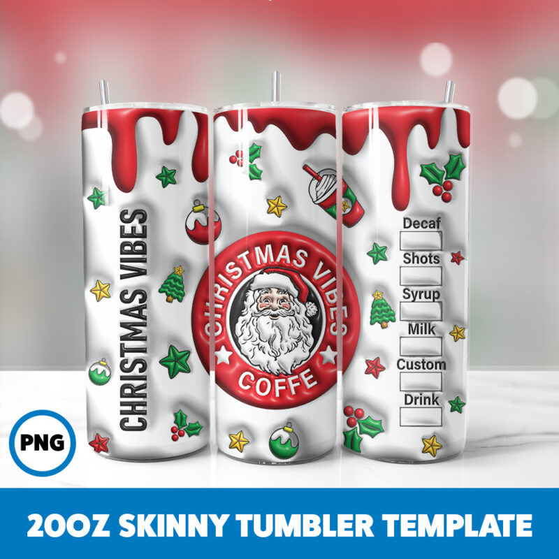 3D Inflated Christmas 67 20oz Skinny Tumbler Sublimation Design