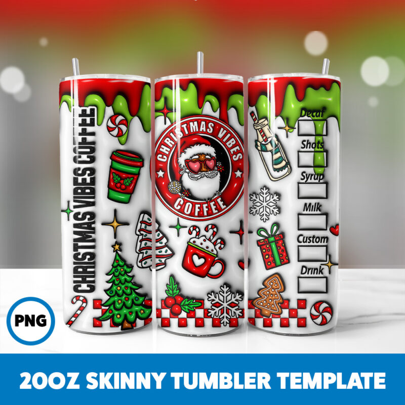 3D Inflated Christmas 72 20oz Skinny Tumbler Sublimation Design