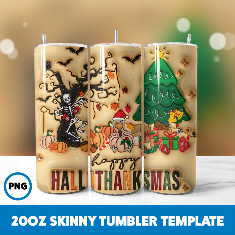 3D Inflated Christmas 82 20oz Skinny Tumbler Sublimation Design
