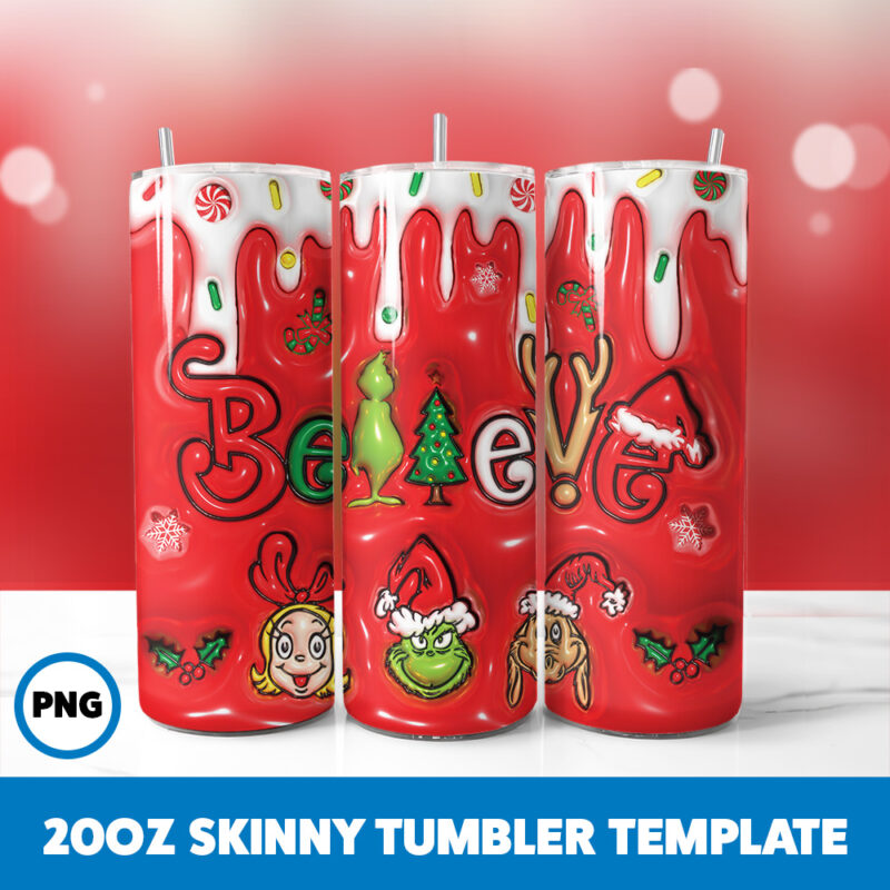 3D Inflated Christmas 9 20oz Skinny Tumbler Sublimation Design
