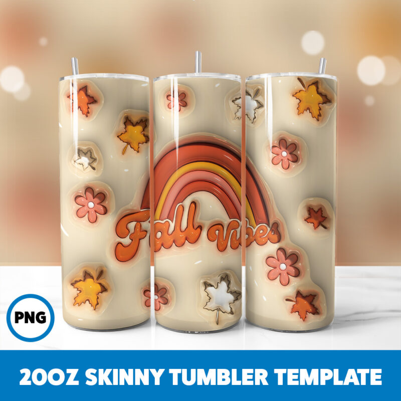3D Inflated Fall 16 20oz Skinny Tumbler Sublimation Design