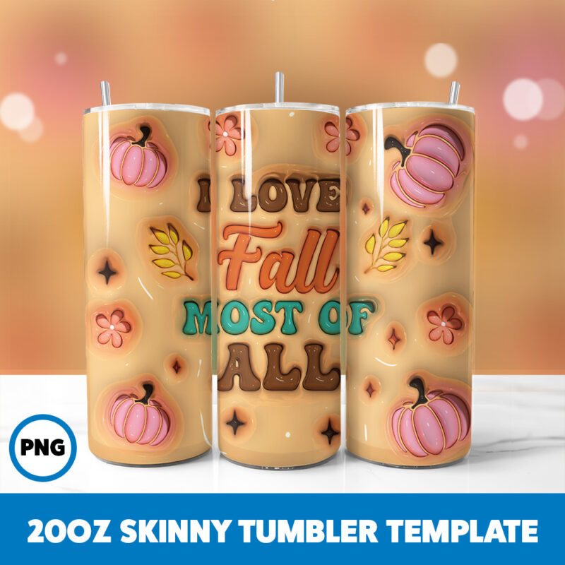 3D Inflated Fall 2 20oz Skinny Tumbler Sublimation Design