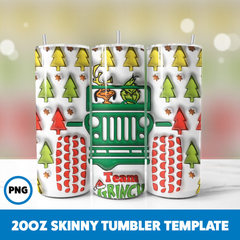 3D Inflated Grinchmas 134 20oz Skinny Tumbler Sublimation Design