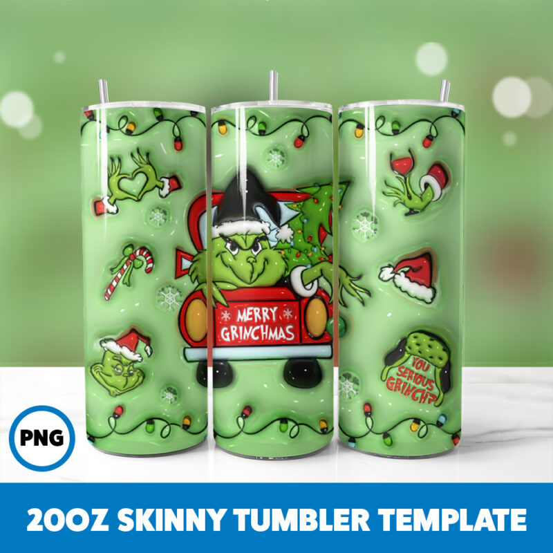 3D Inflated Grinchmas 149 20oz Skinny Tumbler Sublimation Design