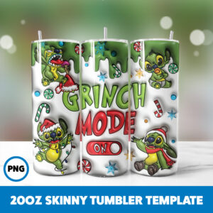 3D Inflated Grinchmas 18 20oz Skinny Tumbler Sublimation Design