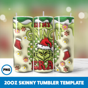 3D Inflated Grinchmas 19 20oz Skinny Tumbler Sublimation Design