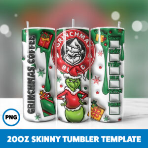 3D Inflated Grinchmas 41 20oz Skinny Tumbler Sublimation Design