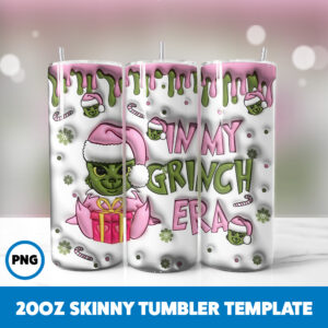 3D Inflated Grinchmas 50 20oz Skinny Tumbler Sublimation Design