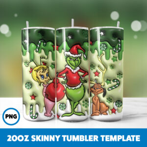 3D Inflated Grinchmas 51 20oz Skinny Tumbler Sublimation Design