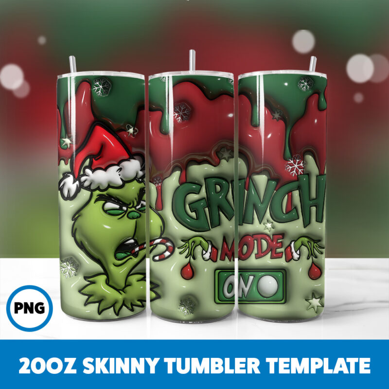 3D Inflated Grinchmas 53 20oz Skinny Tumbler Sublimation Design