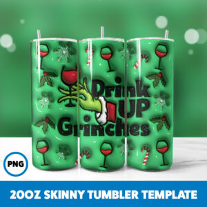 3D Inflated Grinchmas 58 20oz Skinny Tumbler Sublimation Design