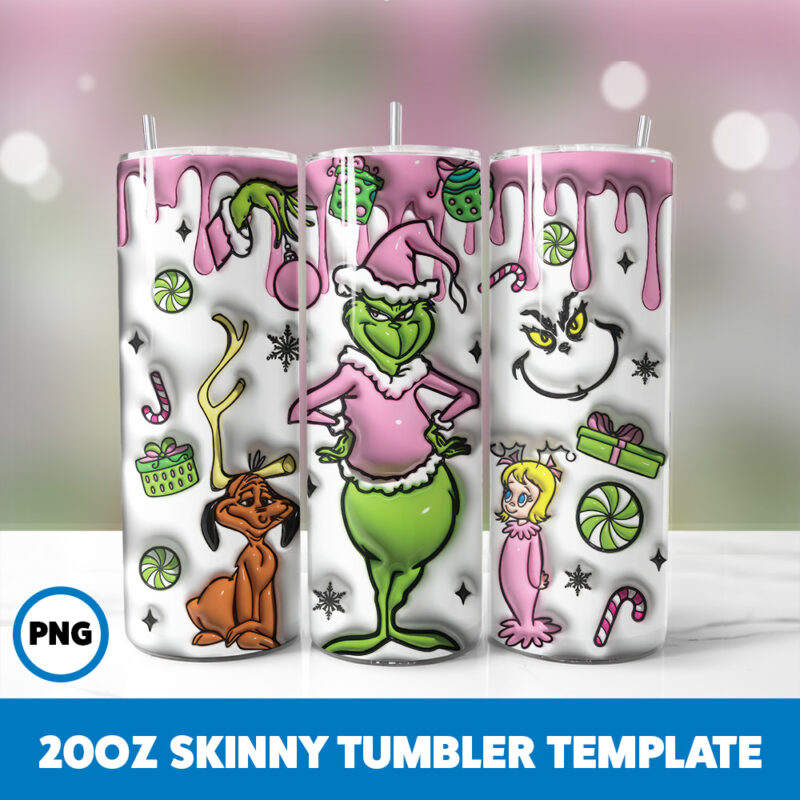 3D Inflated Grinchmas 69 20oz Skinny Tumbler Sublimation Design