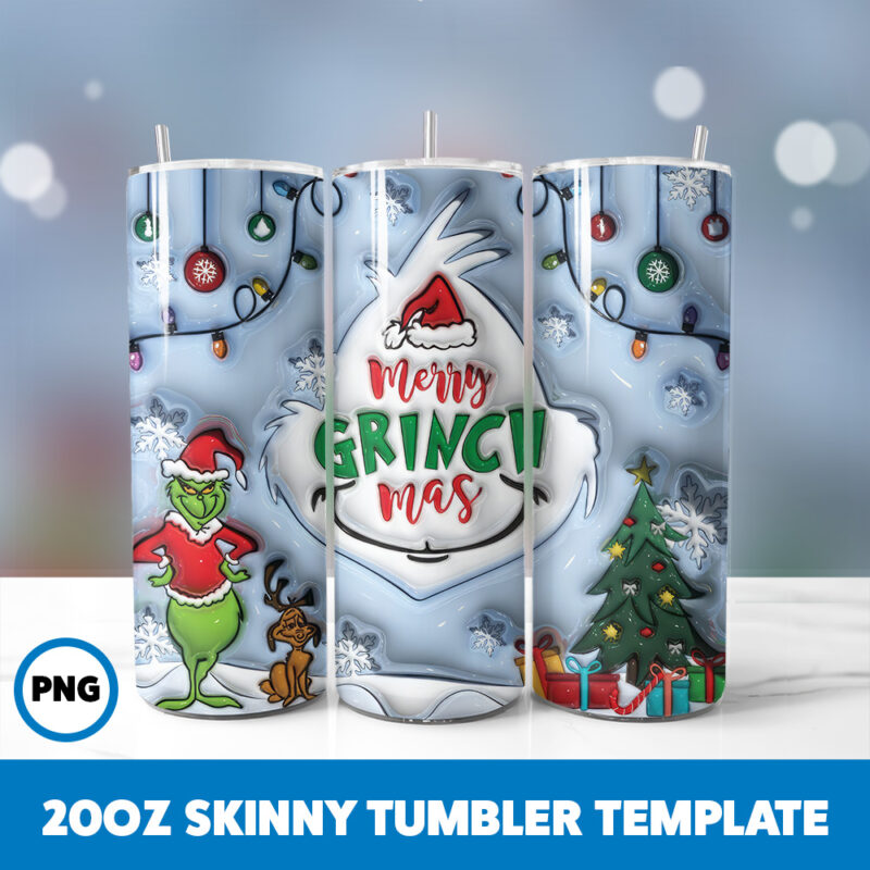 3D Inflated Grinchmas 80 20oz Skinny Tumbler Sublimation Design