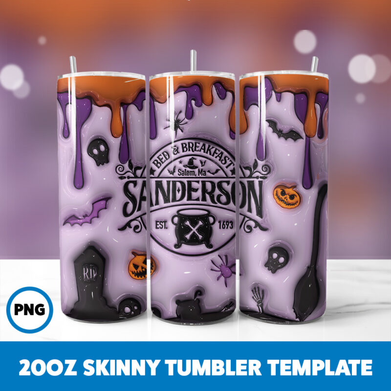3D Inflated Halloween Spooky Season 130 20oz Skinny Tumbler Sublimation Design