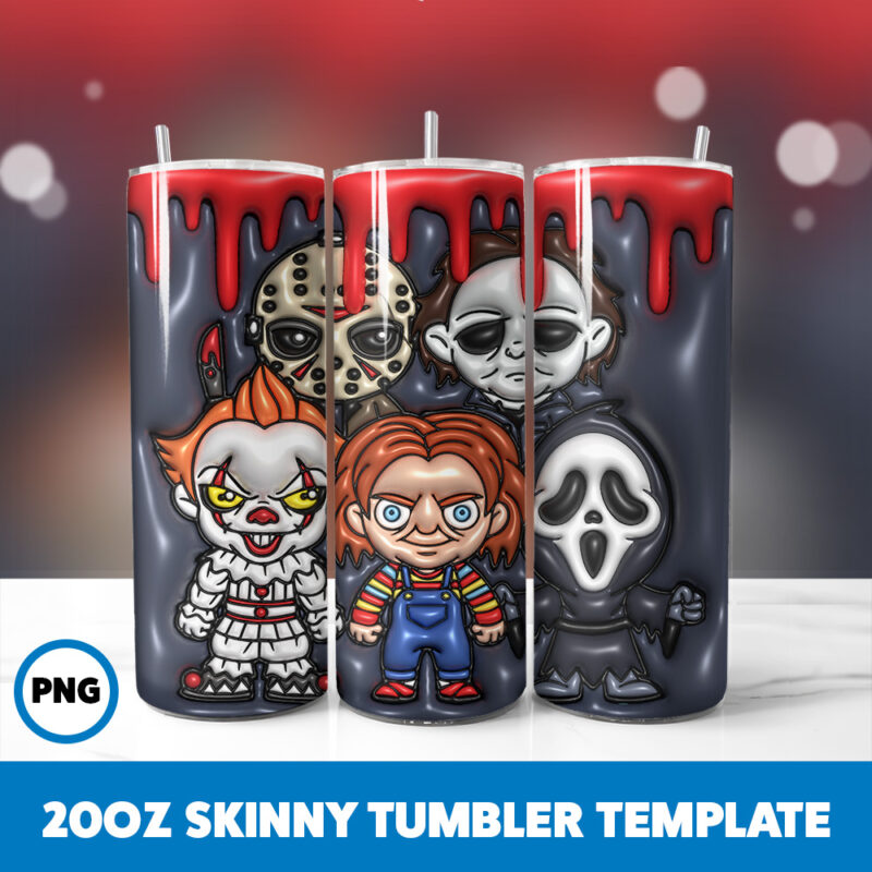 3D Inflated Halloween Spooky Season 15 20oz Skinny Tumbler Sublimation Design