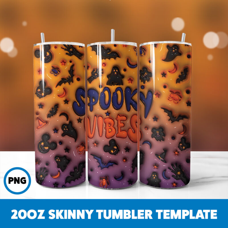 3D Inflated Halloween Spooky Season 49 20oz Skinny Tumbler Sublimation Design