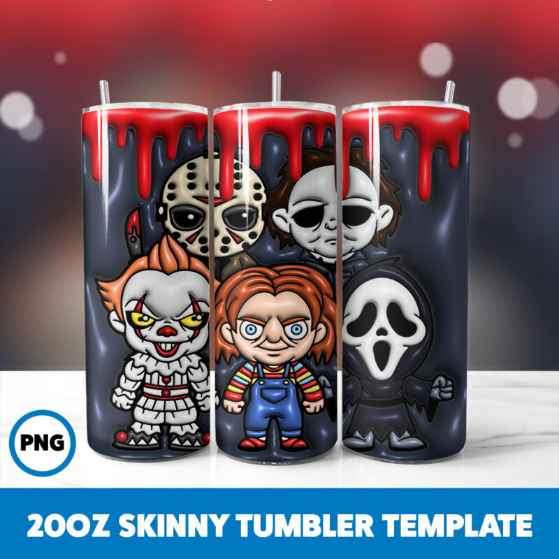 3D Inflated Halloween Spooky Season 5 20oz Skinny Tumbler Sublimation Design