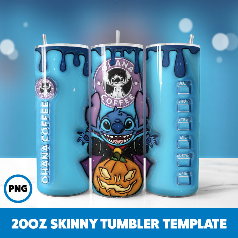 3D Inflated Halloween Spooky Season 63 20oz Skinny Tumbler Sublimation Design