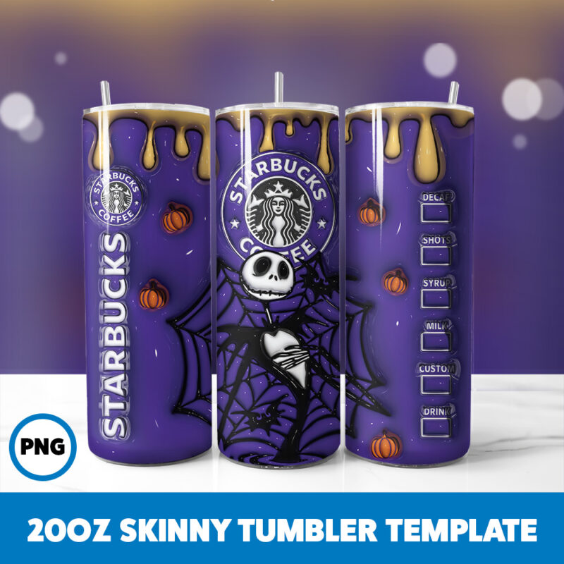 3D Inflated Halloween Spooky Season 66 20oz Skinny Tumbler Sublimation Design